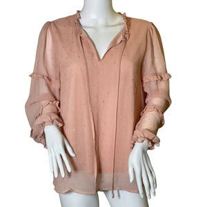 Gold and Blush Pink peasant style Top, Ruffle sleeve, Ladies Large, Blu Pepper